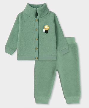 Mi Arcus Full Sleeves Knit Mushroom Applique Detailed Sweater & Joggers Set - Green