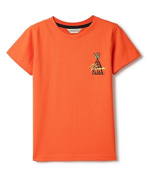 Tales & Stories Cotton Knit Half Sleeve Pina Text Printed Tee - Orange