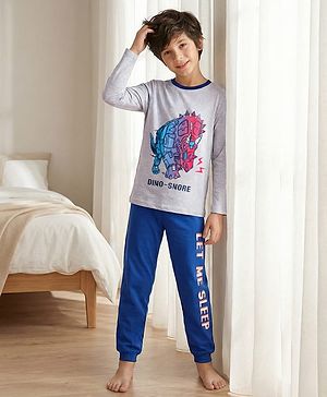 Pine Kids Single Jersey Knit Full Sleeves Night Suit With Dino Print - White
