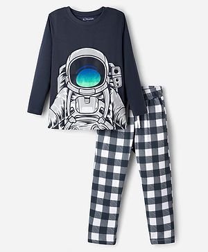 Pine Kids Single Jersey Knit Full Sleeves Night Suit With Space Theme Print - Grey
