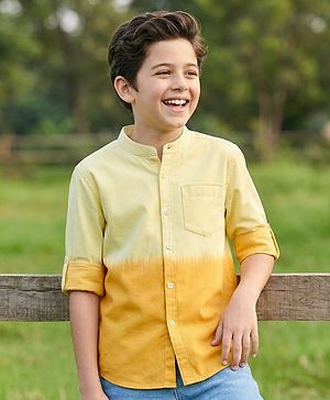 Pine Kids Cotton Woven Full Sleeves Mandarin Collar  Ombre Shirt - Yellow