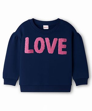 Babyhug Terry Knit Full Sleeves Sweatshirt With Love Embroidery - Navy Blue