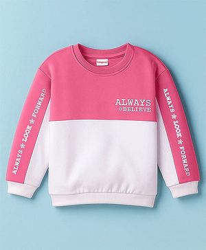 Babyhug Terry Knit Full Sleeves Cut & Sew Sweatshirt with Text Graphic - Pink & White