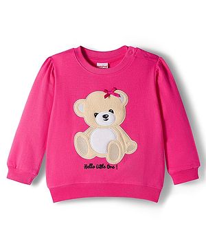 Babyhug Terry Knit Full Sleeves Sweatshirt with Bear Embroidery - Pink