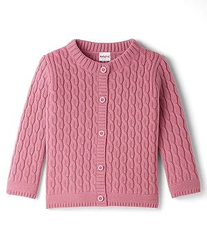 Babyhug Knit Full Sleeves Front Open Sweater With Cable Design- Pink