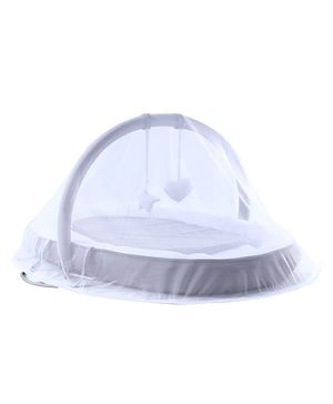 Babyhug 2-in-1 Premium Snuggle Nest with Mosquito Net & Diaper Changing Mat  White & Grey| for 012 Months Babies| Soft Breathable Fabric| Portable Baby Bed| New Born Gifting Option