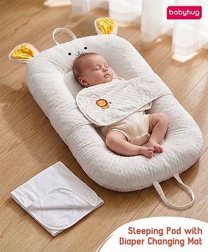 Babyhug Cozy Bubble Fabric Wraparound Sleep Nest for Newborns with Diaper Changing Mat - White| for 0 to 12 months| Soft Breathable Material| Supportive Base| Machine Washable| New Born Gifting Option