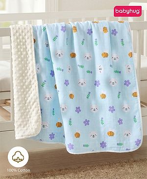 Babyhug Reversible Muslin Baby Blanket with Bubble Fabric Bear Bee Print - Green| New Born & Toddler Gifting| Machine Washable| Baby Safe| Travel Friendly| 0 - 12 Months