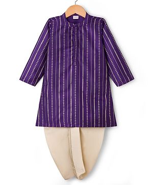 Babyhug Cotton Blend Woven Full Sleeves Kurta Dhoti Set Foil Print - Purple