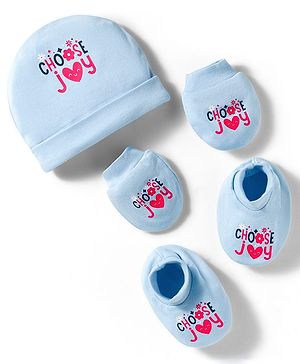 Simply Interlock Knit Cap Mittens & Booties Set with Choose Joy Text Light Blue - Diameter 10 cm