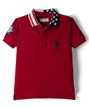US Polo Assn Cotton Knit Half Sleeves Solid Color Polo T-Shirt - Dark Red