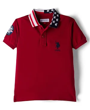 US Polo Assn Cotton Knit Half Sleeves Solid Color Polo T-Shirt - Dark Red