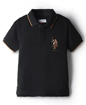 US Polo Assn Cotton Knit Half Sleeves Solid Color Polo T-Shirt - Black