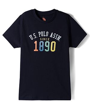 US Polo Assn Cotton Knit Half Sleeves T-Shirt with Polo Print - Navy Blue