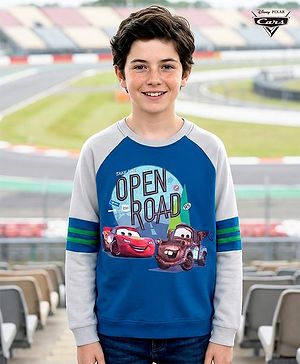 Pine Kids Disney Terry Knit Full Raglan Sleeves Sweatshirt with Cars Graphics - Blue & Grey