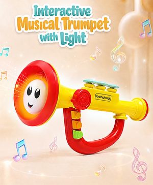 Babyhug Interactive Musical Trumpet Toy with Flashing Lights & Music - Red & Yellow| Learning Toy for Toddlers| Battery Operated | BIS Certified| Toy for 12+ Months Boys & Girls| Gifting Option