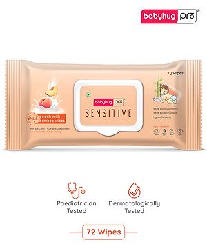 Babyhug Pro Sensitive pH 5.5 Peach Milk Bamboo Wipes - 72 Wipes