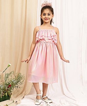 NEUDIS Woven Sleeveless Ruffles Detailed Shimmered Dress - Pink