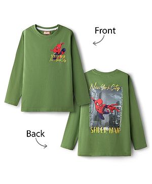 Pine Kids Marvel Single Jersey Knit Full Sleeves T-Shirt with Front & Back Spider Man Graphics - Green