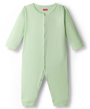 Babyhug 100% Cotton Interlock Knit Full Sleeves Solid Colour Romper - Green
