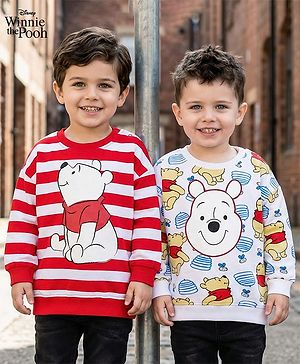 Babyhug Disney Terry Knit Full Sleeves Sweatshirts With Winnie The Pooh Graphics Pack of 2 - Red & White