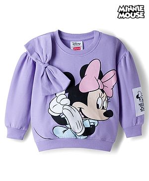 Babyhug Disney Terry Knit Full Sleeves Sweatshirt with Minnie Mouse Graphic & Bow Applique - Lavender