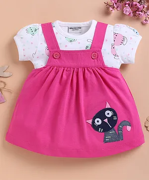 Wonderchild Cat Patch Embroidered
                                  Pinafore Dress With Tee Set - White
                                  & Rani