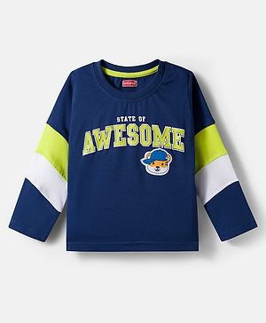 Babyhug 100% Cotton Knit Full Sleeves T-Shirt with Awesome Text Print - Navy Blue