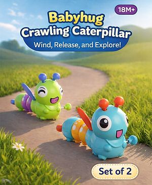 Babyhug Dancing Colorful|Crawling Caterpillar Toy|Wind-Up Mechanism & Gear Movement|Fun Early Learning Activity for Toddlers|BIS|No Batteries Needed|Safe&Engaging|Pack of 2 pcs-(Blue/Green)