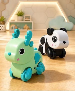 Babyhug Fawn & Panda Zoo Zoomers Adventure Duo Wind-Up Toy - Pack of 2| Fun and Interactive| Encourages Crawling| No Batteries Needed| BIS Certified| Toy for 18+ months| Safe, Durable & Engaging