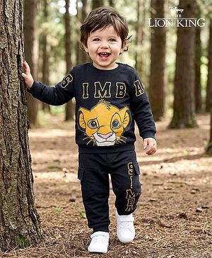 Babyhug Disney Terry Knit Full Sleeves Sweatshirt & Lounge Pant Set with Lion King Graphic - Black