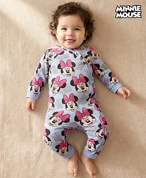 Babyhug Disney Interlock Knit Full
                              Sleeves Front Open Romper with Minnie
                              Mouse Graphics - Blue