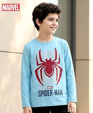 Pine Kids Marvel Single Jersey Knit Full Sleeves T-Shirt with Spider-Man Graphic - Light Blue