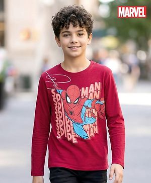 Pine Kids Marvel Single Jersey Knit Full Sleeves T-Shirt with Spider-Man Graphic - Red