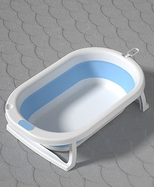 Babyhug Foldable Baby Bathtub - Blue - Free Size| Ideal for Infants & Toddlers| For Boys & Girls| Drain Plug| Non-slip Base| Travel Friendly| Compact Fold for Easy Storing