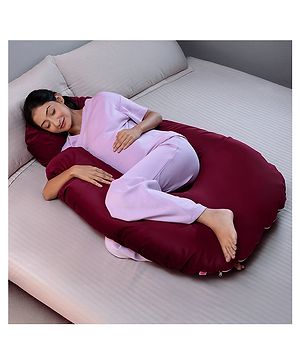 Luv Lap G-Shaped Maternity Pillow for Pregnant Women Full Body Support & Washable Cover - Maroon