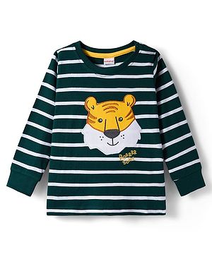 Babyhug 100% Cotton Knit Full Sleeves T-Shirt with Tiger Patch Embroidery - Dark Green