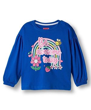 Babyhug 100% Cotton Knit Full Sleeves T-Shirt with Be Awesome Text Print - Royal Blue