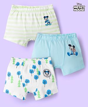 Babyhug Disney Lycra Knit Trunks with Mickey Mouse Graphic Pack of 3 - Light Blue White & Light Green