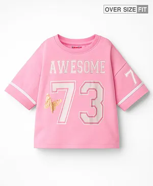 Kookie Kid Single Jersey Half Sleeves
                              Drop Shoulder T-Shirt with Foil Butterfly
                              Print - Pink