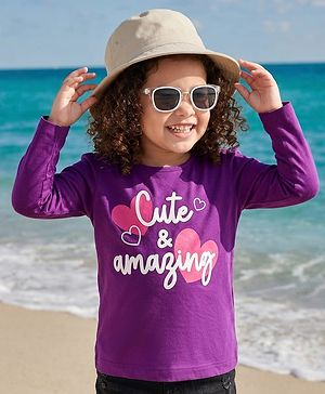 Babyhug 100% Cotton Knit Full Sleeves T-Shirt with Text Print - Violet