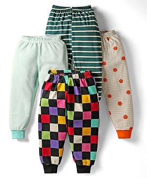 Kidi Wav Pack Of 4 Striped & Checked Pajamas - Multi Colour