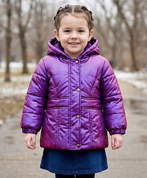 Babyhug Woven Full Sleeves Solid Color Hooded Padded Jacket - Purple