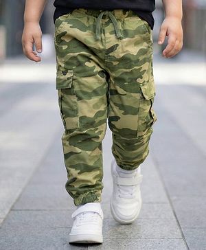 Babyhug Cotton Woven Full Length Jogger With Camouflage Print - Green