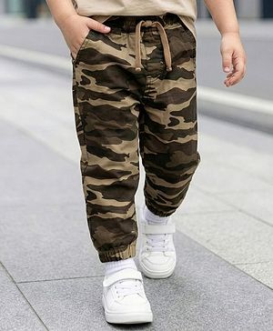 Babyhug Cotton Woven Full Length Trouser Pant With Camouflage Print - Brown
