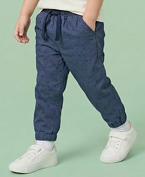 Babyhug Cotton Woven Full Length Printed Trouser Pant - Blue