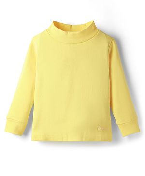 Smarty Girls Fleece Knit Full Sleeves Solid Color Winter T-Shirt - Yellow