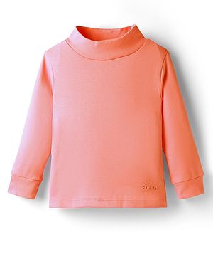 Smarty Girls Fleece Knit Full Sleeves Solid Color Winter T-Shirt - Coral