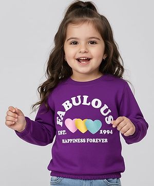 Babyhug 100% Cotton Knit Full Sleeves T-Shirt with Fabulous Text Print - Voilet