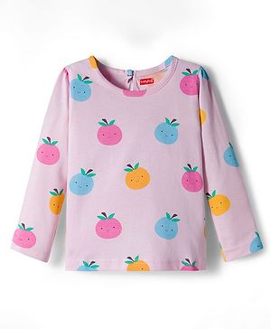 Babyhug 100% Cotton Knit Full Sleeves T-Shirt with Fruit Print - Light Pink